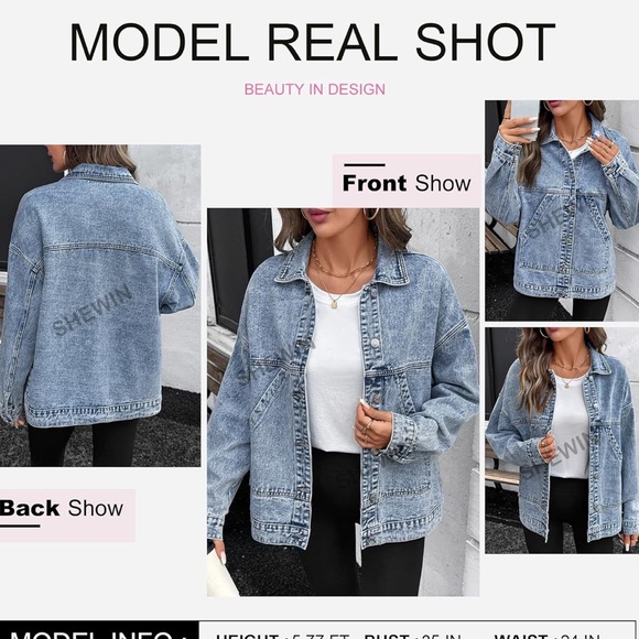 Light Blue Denim Jacket oversized women casual - Picture 8 of 9